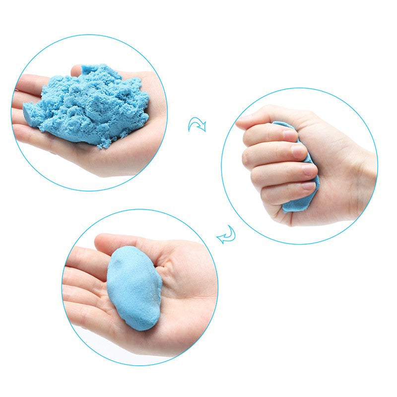 Set nisip kinetic 2 kg cutie gonflabila multiple forme stegulete lopatica si accesorii modelaj
