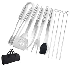 Set ustensile gratar 9 piese cutit furculita cleste perie otel 800g 385 x 12 x 5cm argintiu