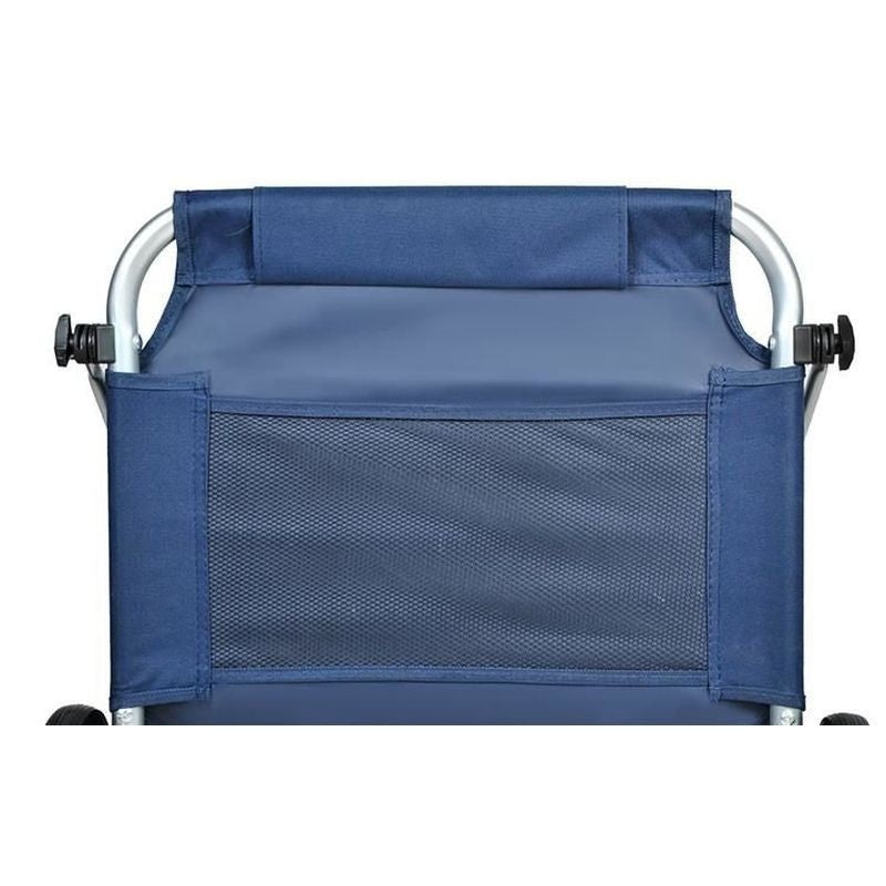 Sezlong pliabil cu umbrela portabil pe roti cadru aluminiu tetiera 115x62cm albastru