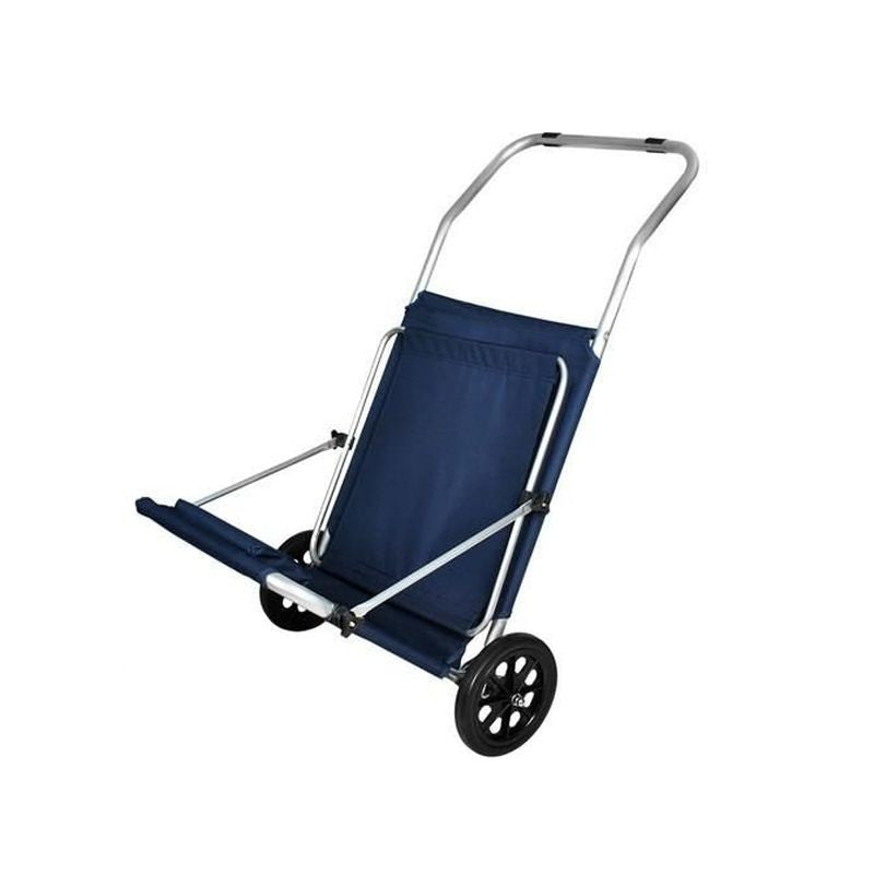 Sezlong pliabil cu umbrela portabil pe roti cadru aluminiu tetiera 115x62cm albastru