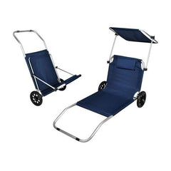 Sezlong pliabil cu umbrela portabil pe roti cadru aluminiu tetiera 115x62cm albastru