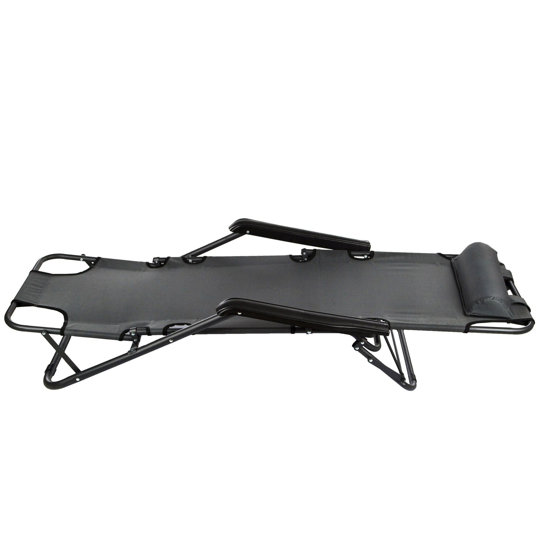 Sezlong pliabil tip scaun 3 pozitii tetiera detasabila cadru metal greutate maxima 100 kg 153x47x23 cm gri