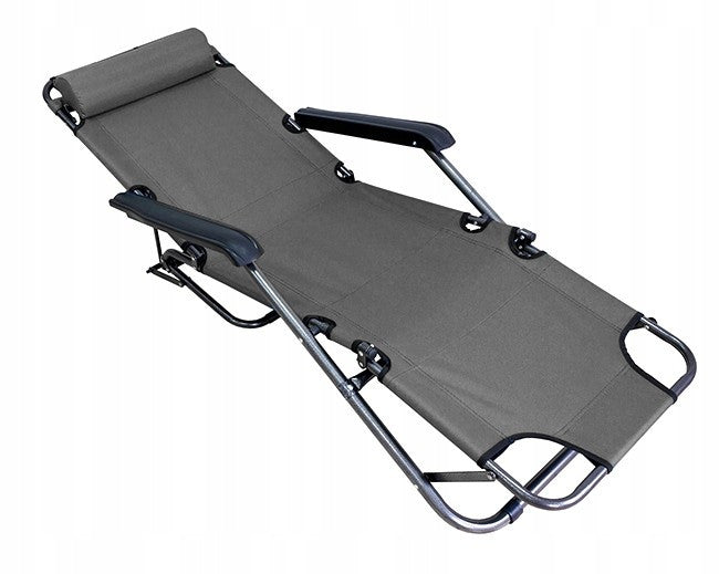 Sezlong pliabil tip scaun 3 pozitii tetiera detasabila cadru metal greutate maxima 100 kg 153x47x23 cm gri