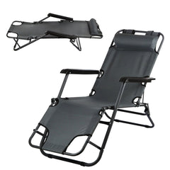 Sezlong pliabil tip scaun 3 pozitii tetiera detasabila cadru metal greutate maxima 100 kg 153x47x23 cm gri