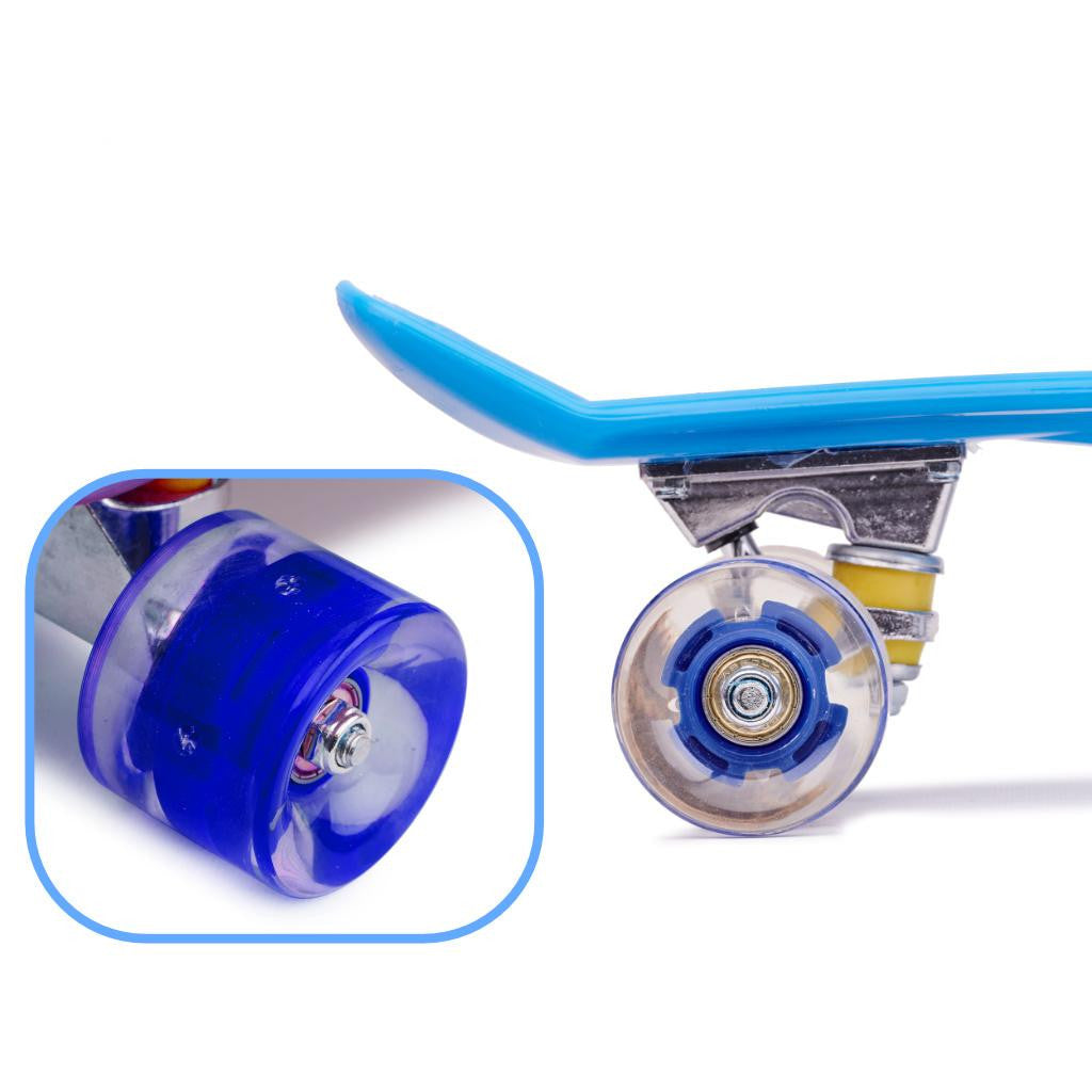 Skateboard Penny Board pentru copii cu roti din cauciuc iluminate LED culoare Albastra
