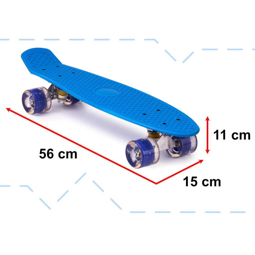 Skateboard Penny Board pentru copii cu roti din cauciuc iluminate LED culoare Albastra