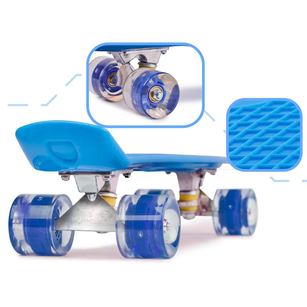 Skateboard Penny Board pentru copii cu roti din cauciuc iluminate LED culoare Albastra