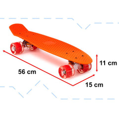 Skateboard Penny Board pentru copii cu roti din cauciuc iluminate LED culoare Orange