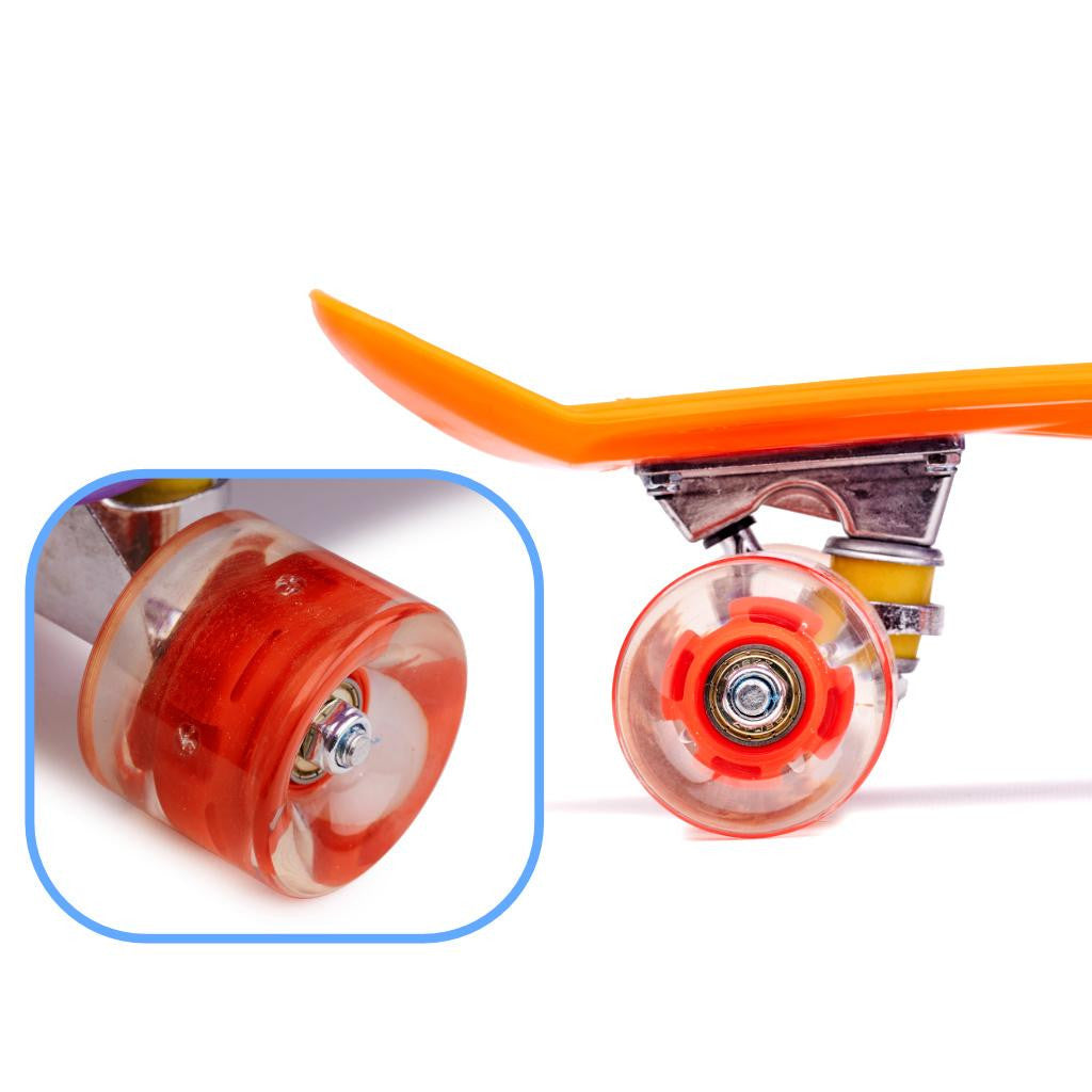 Skateboard Penny Board pentru copii cu roti din cauciuc iluminate LED culoare Orange