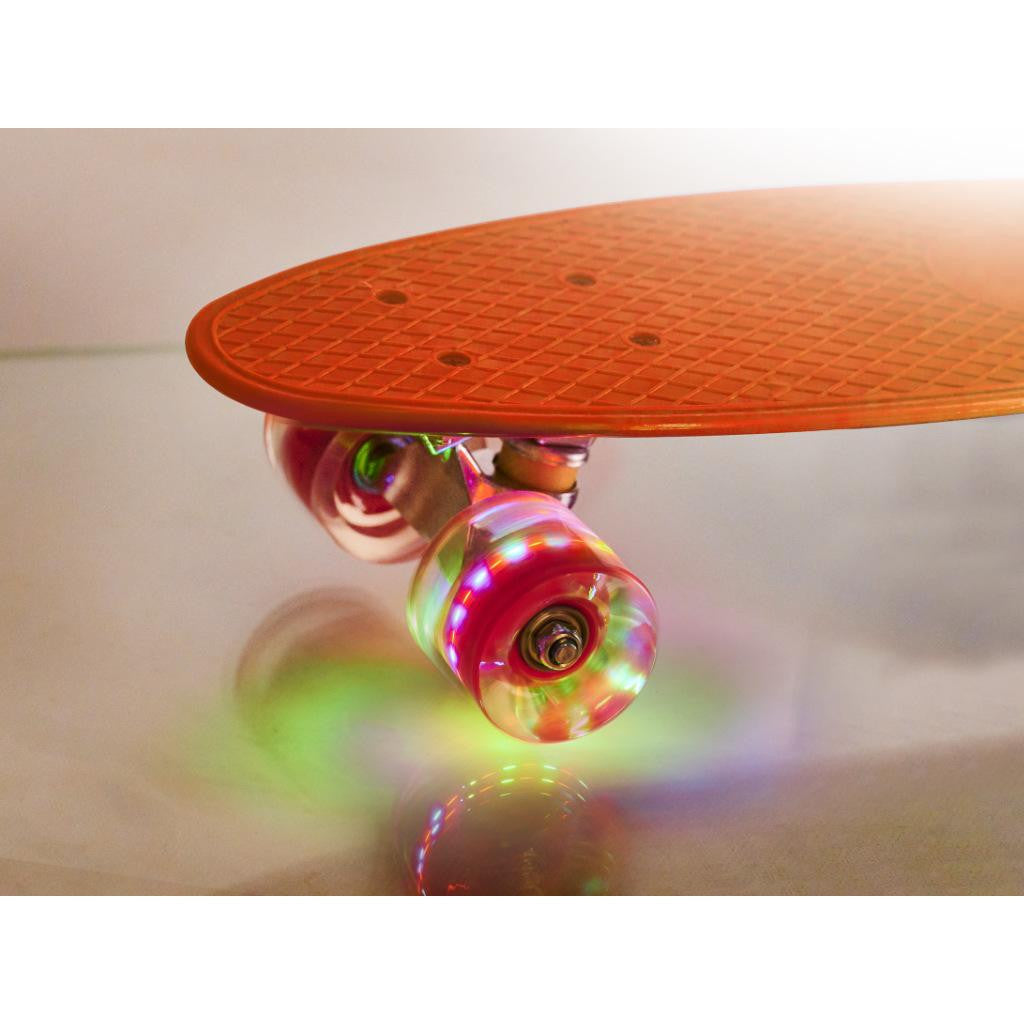 Skateboard Penny Board pentru copii cu roti din cauciuc iluminate LED culoare Orange