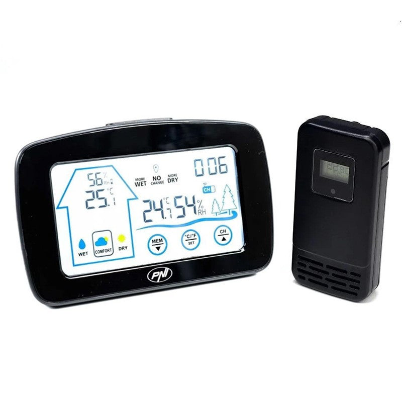 Statie meteo lcd senzor wireless exterior umiditate ceas digital cu alarma
