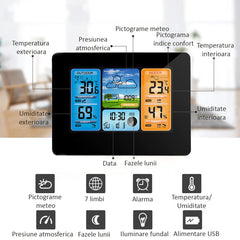 Statie meteo wireless senzor extern lcd color alarma calendar fazele lunii