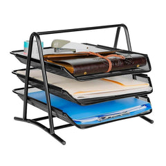 Suport documente etajat 3 tavite plasa metalica 30x28x26 cm