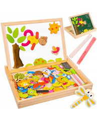 Tabla magnetica multifunctionala din lemn si tabla 3 in 1, creta si marker