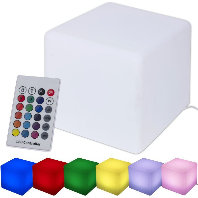 Taburet tip cub 35x35 cm iluminare in 16 culori 4 moduri telecomanda