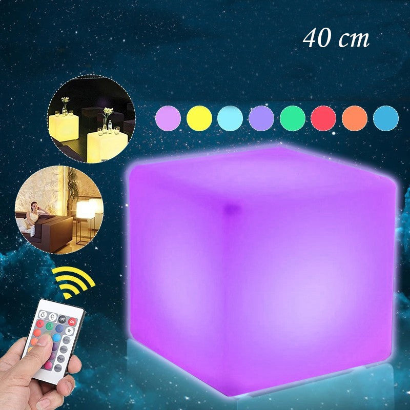 Taburet tip cub iluminat led 40x40 cm 16 culori 4 moduri control telecomanda