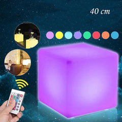 Taburet tip cub iluminat led 40x40 cm 16 culori 4 moduri control telecomanda