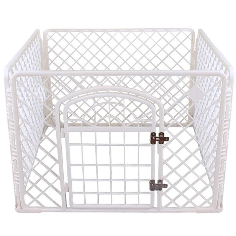 Tarc animale companie portabil 4 panouri usa cu inchidere dubla 85x85x60 cm alb