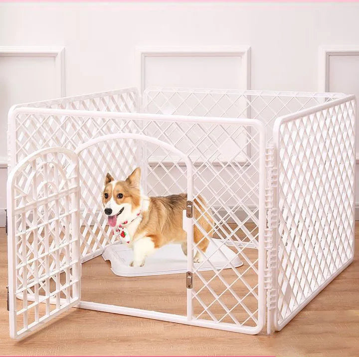 Tarc animale companie portabil 4 panouri usa cu inchidere dubla 85x85x60 cm alb
