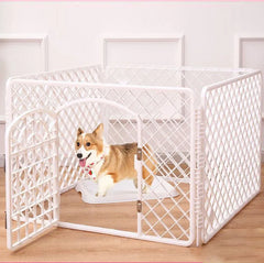 Tarc animale companie portabil 4 panouri usa cu inchidere dubla 85x85x60 cm alb