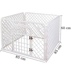 Tarc animale companie portabil 4 panouri usa cu inchidere dubla 85x85x60 cm alb