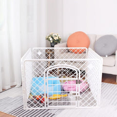 Tarc animale companie portabil 4 panouri usa cu inchidere dubla 85x85x60 cm alb