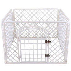 Tarc animale companie portabil 4 panouri usa cu inchidere dubla 85x85x60 cm alb