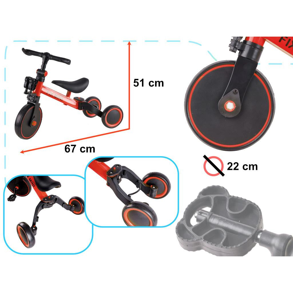 Tricicleta reglabila 3in1 pentru copii culoare rosie, Tenshop