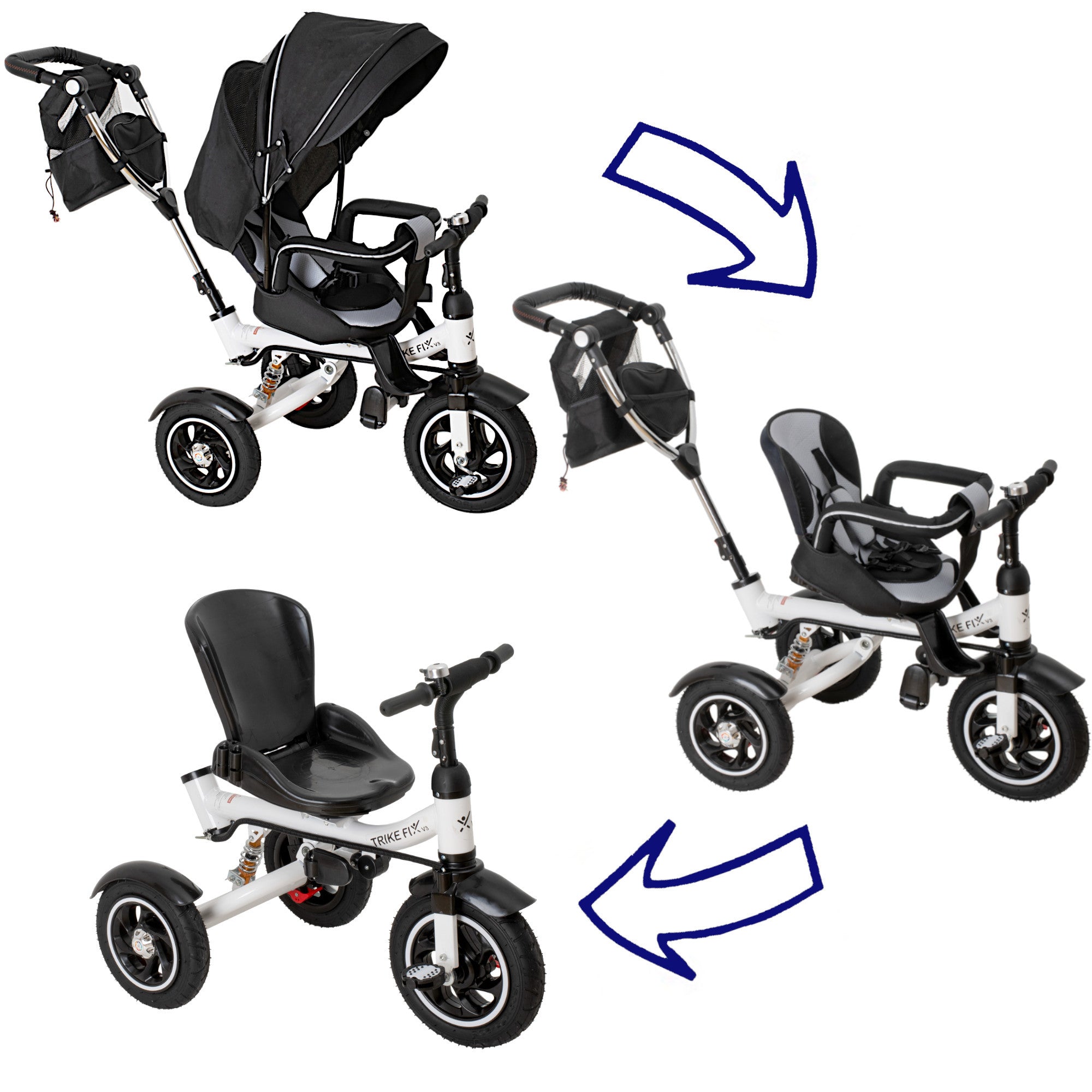 Tricicleta si Carucior pentru copii Premium TRIKE FIX V3 culoare Neagra