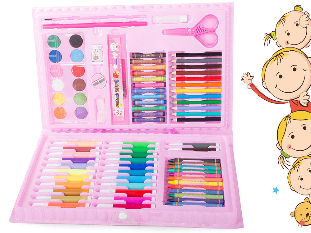 Trusa pictura si desen pentru fetite set 86 piese, roz