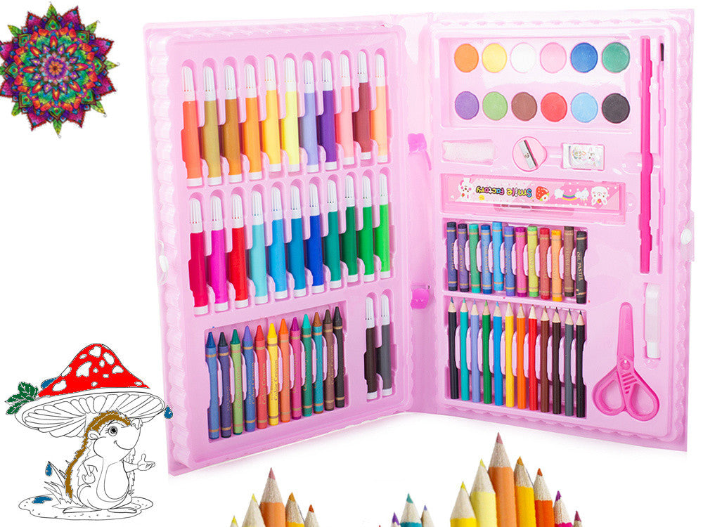 Trusa pictura si desen pentru fetite set 86 piese, roz