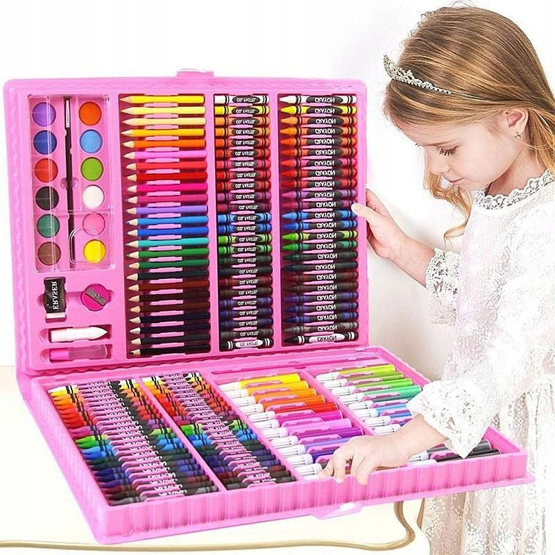 Trusa pictura si desen valiza 168 piese set creativ pentru copii roz