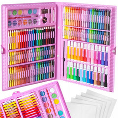 Trusa pictura si desen valiza 168 piese set creativ pentru copii roz