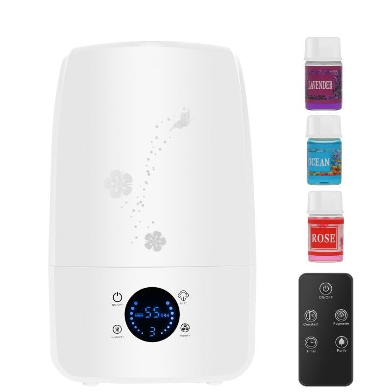 Umidificator ultrasunete cu ionizator aromaterapie panou tactil telecomanda 3 uleiuri esentiale incluse