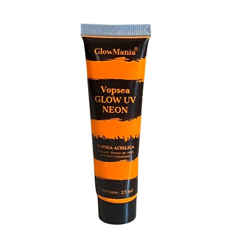 Vopsea glow uv neon orange recipient 25 ml pentru body painting si proiecte artistice