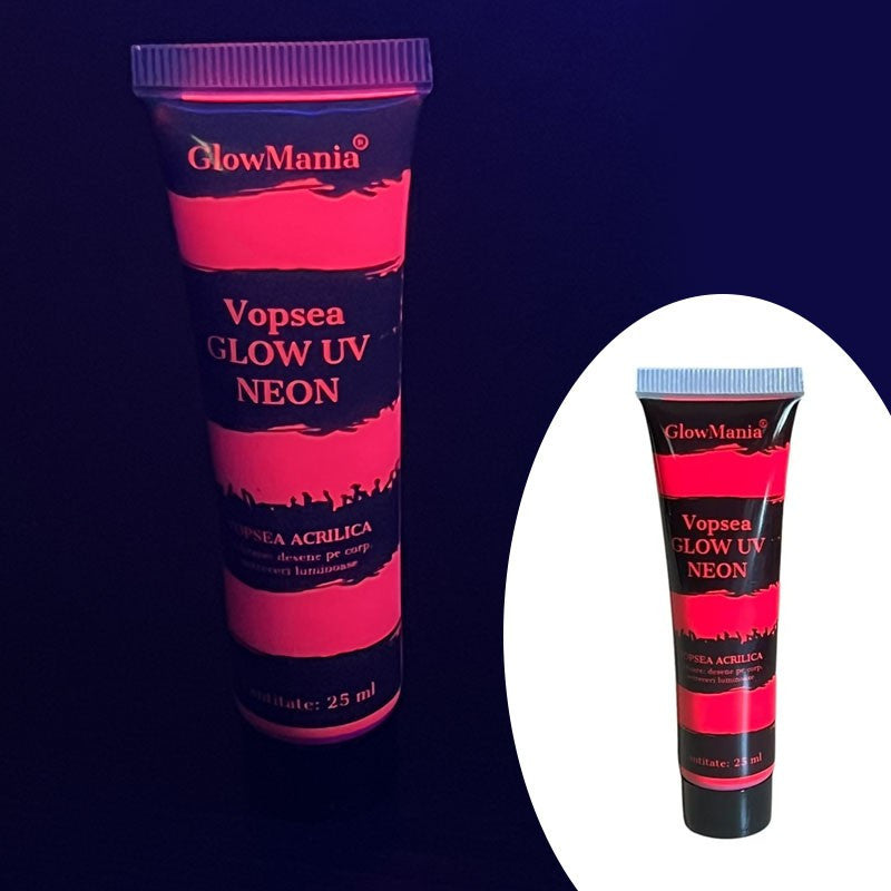 Vopsea glow uv neon roz pentru body painting pe baza de apa cantitate 25 ml